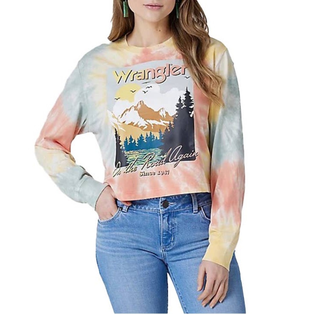 NWOT Wrangler Women's Tie Dye retro one The Road Long Sleeve Tee